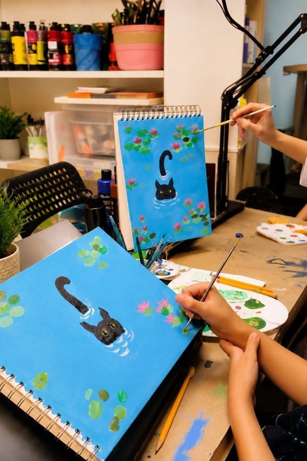 Estudiante pintando en clase de Artes en District Arts Academy